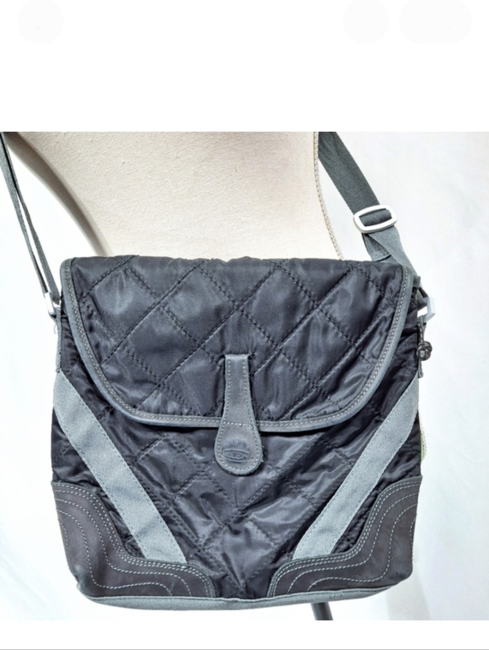 Keen Grey Quilted Nylon Suede Crossbody Messenger Bag